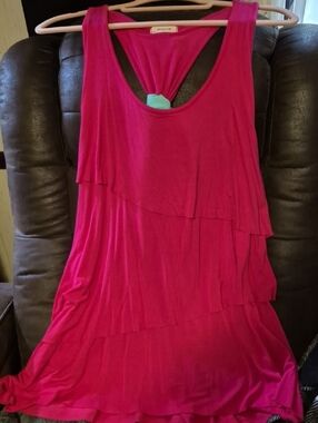 12 Pm By Mon Ami Hot Pink Layered Tank Top
